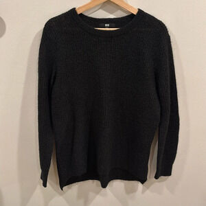 Uniqlo Women’s Wool Blend Crewneck Sweater Black Cosy Knit Pullover Size L